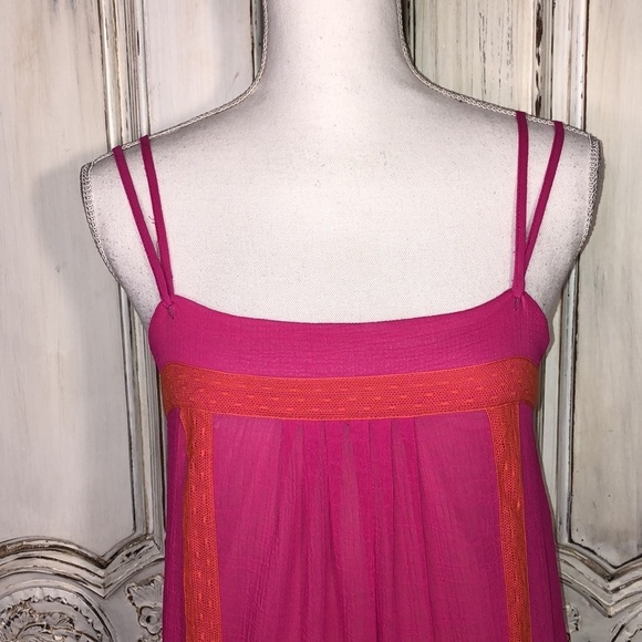 Rachel Rachel Roy Fuchsia With Orange Lace Accent Trim Spaghetti Strap Dress - Picture 2 of 11